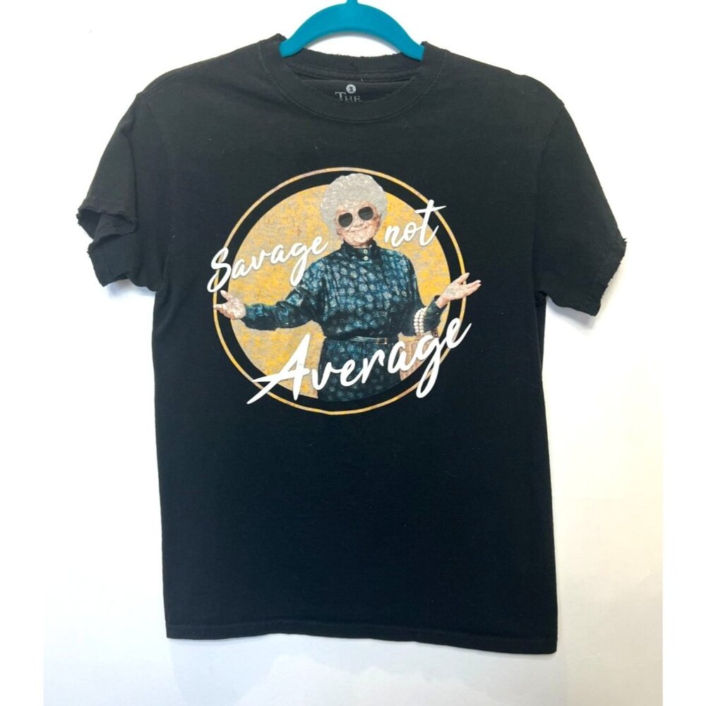 The Golden Girls Sophia Savage Not Average Tee Small Black Distressed Cuffs Neck